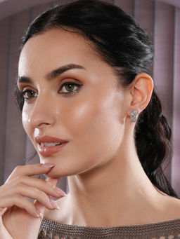 Aatmana - White Silver Plated Crystals Studs Earrings