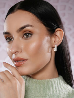 Aatmana - Silver Toned Rhodium Western Style Square Hoop Earrings