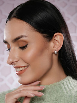 Aatmana - Silver-Plated American Diamond Studded Circular Half Hoop Earrings