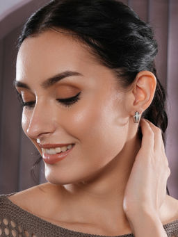 Aatmana - Silver Plated American Diamond Studded Hoop Earrings