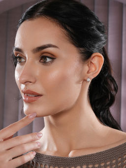 Aatmana - Silver Plated AD Studded Contemporary Half Hoop Earrings