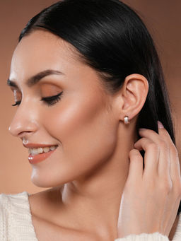 Aatmana - Rose Gold-Plated American Diamond Studded Circular Half Hoop Earrings