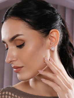 Aatmana - Rose Gold-Plated CZ-Studded Floral Studs Earrings