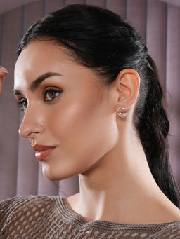 Aatmana - Rose Gold Plated CZ Studded Contemporary Studs Earrings