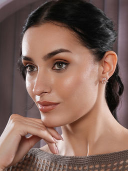 Aatmana - Rose Gold-Plated CZ Studded Triangular Floral Studs Earrings