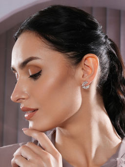 Aatmana - Silver Plated CZ Studded Contemporary Studs Earrings