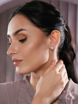 Aatmana - White AD-Studded Floral Studs Earrings