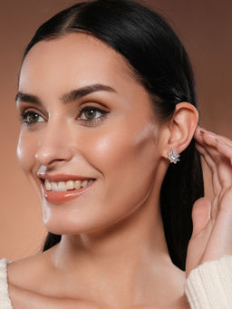 Aatmana - Silver-Plated CZ-Studded Floral Studs Earrings