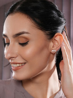 Aatmana - Rose Gold Rhodium-Plated Pearl Studded Contemporary Stud Earrings