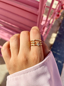 ISHKAARA - White Gold Moon & Star Anti-Tarnish Ring