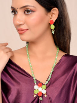 Silvermerc Designs - Green Beaded Necklace with Earrings Set