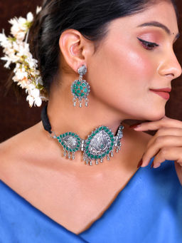Silvermerc Designs - Green Exquisite Silver Plated Gemstone Jewellery Set