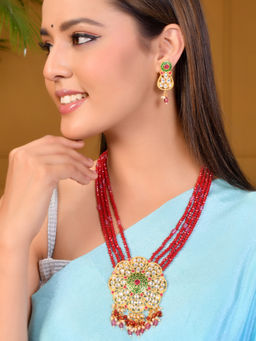 Silvermerc Designs - Red Beaded Ornate Floral Necklace Set