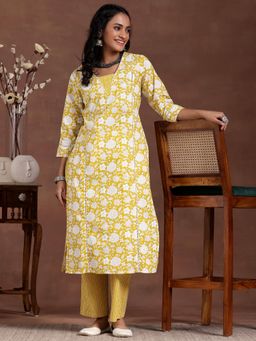 Libas - Yellow Pure Cotton Printed Kurta Sets for Women