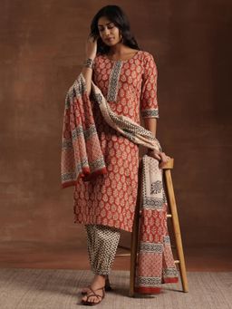 Libas - Rust Pure Cotton Printed Kurta Sets for Women