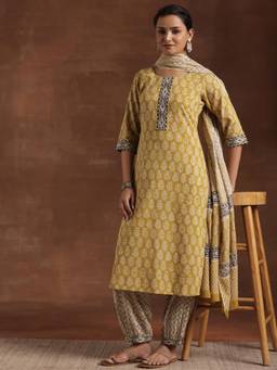 Libas - Olive Pure Cotton Printed Kurta Sets for Women