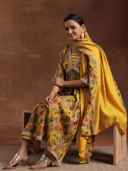 Libas - Yellow Silk Blend Printed Kurta Sets for Women