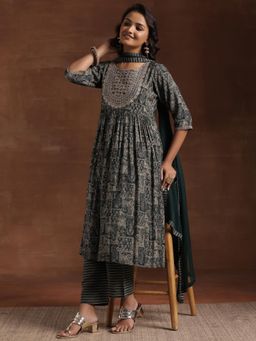 Libas - Green Silk Blend Printed Kurta Sets for Women