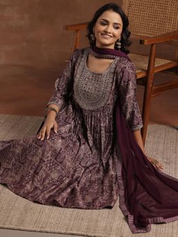 Libas - Burgundy Silk Blend Printed Kurta Sets for Women