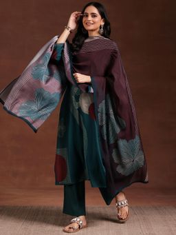 Libas - Teal Blue Silk Blend Printed Kurta Sets for Women
