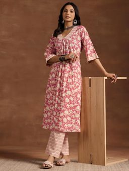 Libas - Peach Pure Cotton Printed Kurta Sets for Women