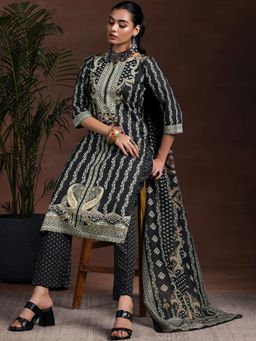 Libas - Black Poly Crepe Printed Kurta Sets for Women