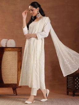 Libas - Off White Pure Cotton Embroidered Kurta Sets for Women