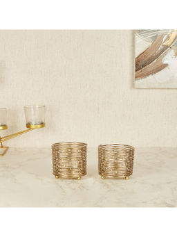 HomeTown - Allure Iron Modern Tealight Holder In Gold (Set of 2)