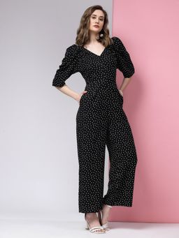 KASSUALLY - V- Neck Polka Dot Printed Cotton Basic Jumpsuit