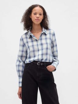 GAP - Women's Checks Relaxed Fit Collar Neck Shirt