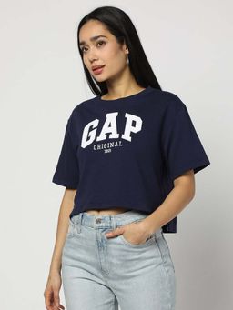 GAP - Women's Graphic Print Drop-Shoulder Crop T-Shirt