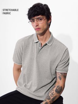 The Souled Store - Originals Solids: Light Grey Men Polo T-Shirt