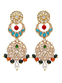 XAGO - Multi- Colour Gemstone Kundan Chandbali Earrings