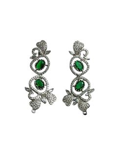 XAGO - Silver-Tone Green Stone and Cz Dangle Earrings