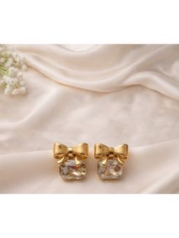 XAGO - Modern Gold Bow Ribbon Cushion Gemstone Stud Earrings