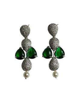 XAGO - Elegant Green Stone and Pearl Drop Earrings