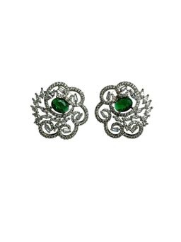 XAGO - Silver-Tone Green and Clear Crystal Swirl Stud Earrings