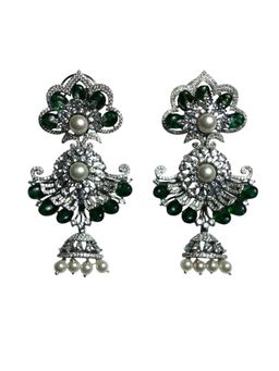 XAGO - Sadhana Green Stone-Studded Jhumka Earrings