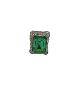 XAGO - Modern Green Tone Ad and Crystal Halo Statement Ring