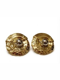 XAGO - Gold Plated Textured Round Stud Earrings