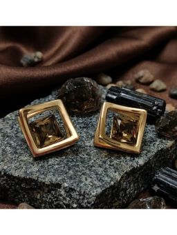 XAGO - Modern Gold Square Drop-In Brown Zircon Stud Earrings