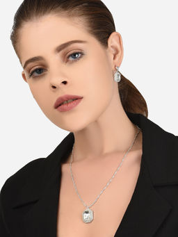 Lilly & Sparkle - Silver Toned Crystal Studded Geometric Pendant with Dangler Earring (Set of 2)