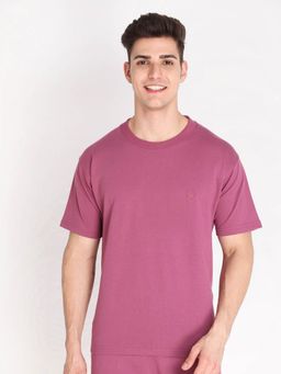 CHKOKKO - Men Terry Cotton Regular Fit T-Shirt - Magenta