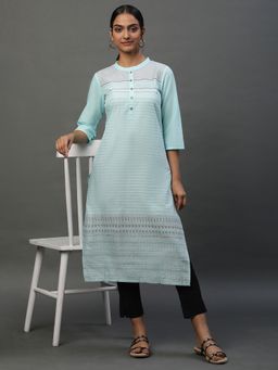 Aurelia - Light Blue Mandarin Neck Printed Kurta