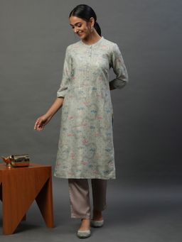 Aurelia - Grey Floral Printed Ethnic Kurta