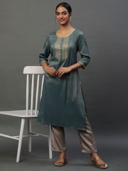 Aurelia - Green Yarn Dyed Embellished Kurta