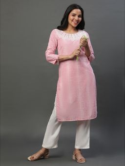 Aurelia - Pink Yarn Dyed Cotton Embroidered Kurta