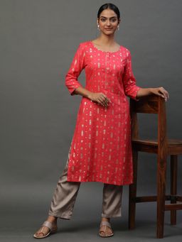 Aurelia - Pink Foil Printed Festive Kurta