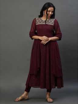 Aurelia - Purple Dori Embroidered Anarkali Kurta, Leggings and Dupatta Set