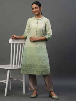 Aurelia - Women Green Printed Cotton Blend Kurta